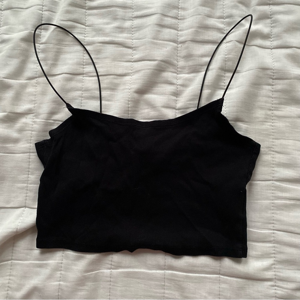 H&M Black Ribbed Spaghetti-Strap Crop Camisole